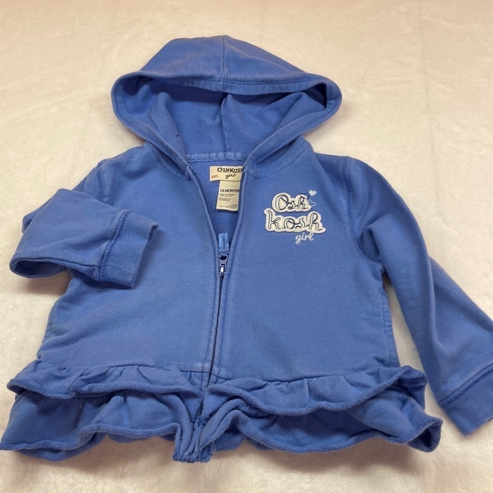 Oshkosh Girl Blue Hooded Zippered Sweatshirt 18 Months Preowned